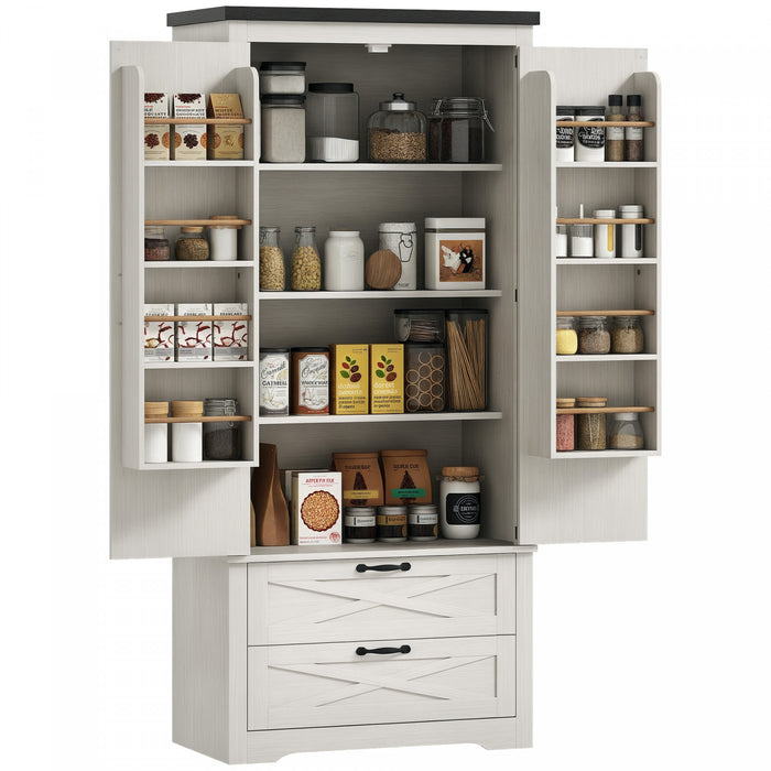 HOMCOM 64\" Kitchen Pantry Cabinet Storage Cabinet with Doors Drawers, White