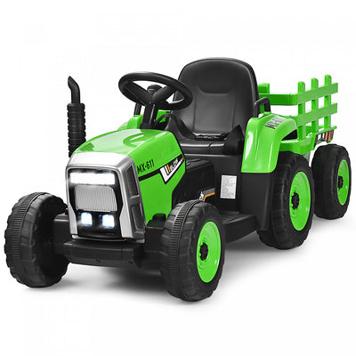 Costway 12v Kids Ride On Tractor With Trailer Ground Loader W/remote Control &led Lights