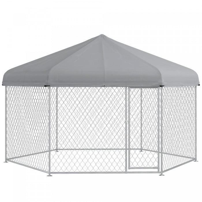 Pawhut Outdoor Dog Kennel Dog Run With Waterproof, Uv Resistant Cover For Medium And Large Sized Dogs, 13.4' X 11.5' X 8.8', Silver