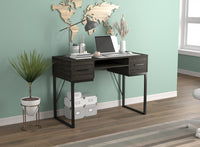 43” Computer Desk With 2 Drawers And 1 Shelf - Dark Grey With Black Metal Base 