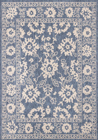 Cabana Blue White Elegant Border Outdoor Rug, 6'7