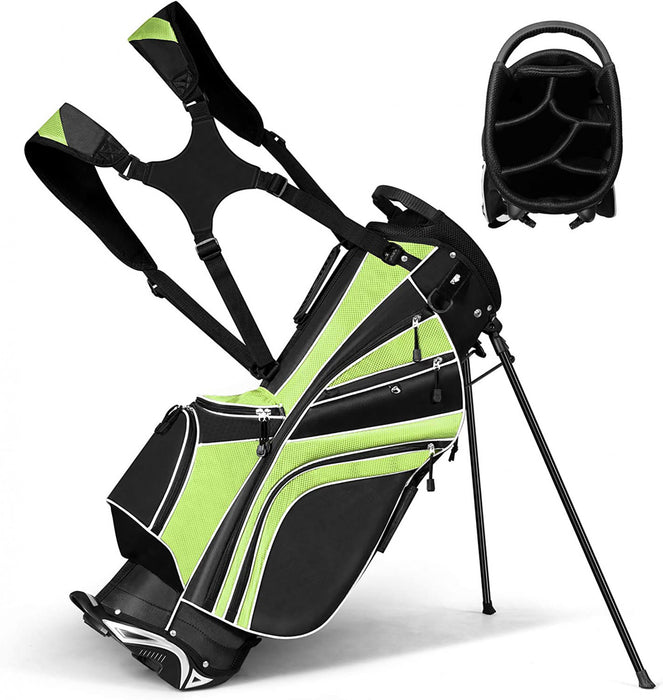 Costway Golf Stand Cart Bag Club W/6 Way Divider Carry Organizer Pockets Storage Green