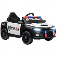 Qaba Kids Electric Ride On Police Car, 12v Battery Powered Car With Remote Control, Sirens, Flashing Lights, Music, Horn, Shock Absorbers, Electric Vehicle For Boys Girls, White