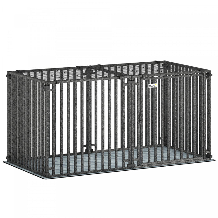 PawHut 55 Inch Heavy Duty Dog Crate, Extra Large Metal Dog Cage Kennel with Mat for Small Medium Large Breeds, Modular Puppy Playpen with Door for Indoor Outdoor, Black