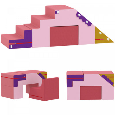 Qaba Climbing Foam Blocks For Toddlers, 2-piece Soft Play Foam Climbing Toys With Detachable Cover, Indoor Climb And Crawl Activity Playset, Pink