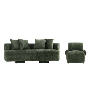 Verandah Mid-Century Modern 2-Piece Sofa Set in Olive Green