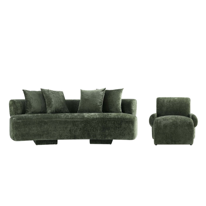 Verandah Mid-Century Modern 2-Piece Sofa Set in Olive Green