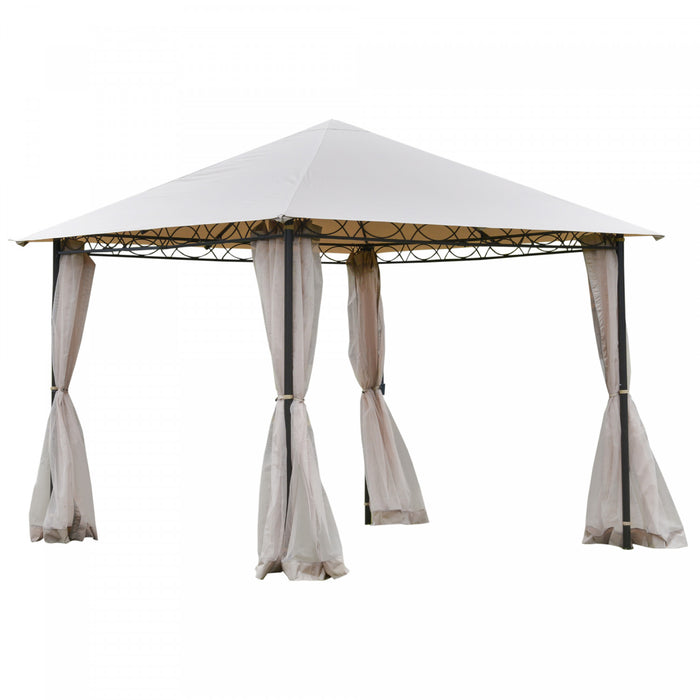 Outsunny 10' X 10' Gazebo Tent Shelter Art Steel Frame Flame-retardant Fabric With Mosquito Netting For Party Dinner Beige