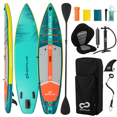 Goplus 11' Inflatable Stand Up Paddle Board For Adults With Kayak Seat Leash Hand Pump,turquoise