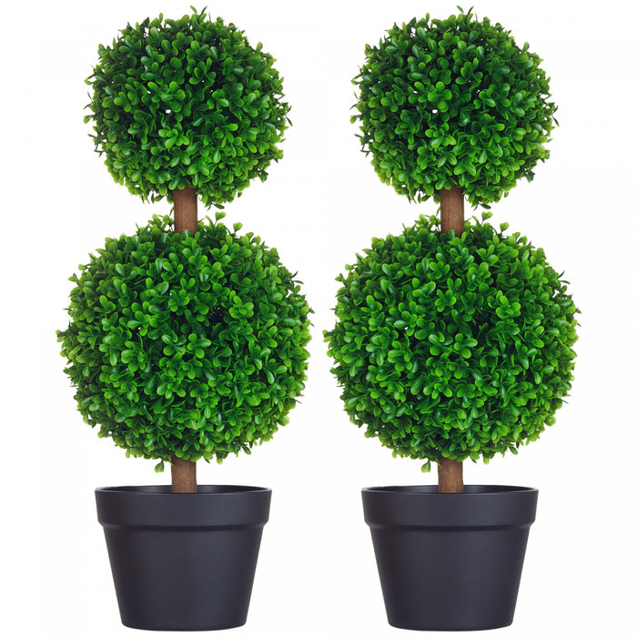 HOMCOM Artificial Boxwood Topiary Tree Set of 2, Faux Boxwood Topiary Trees