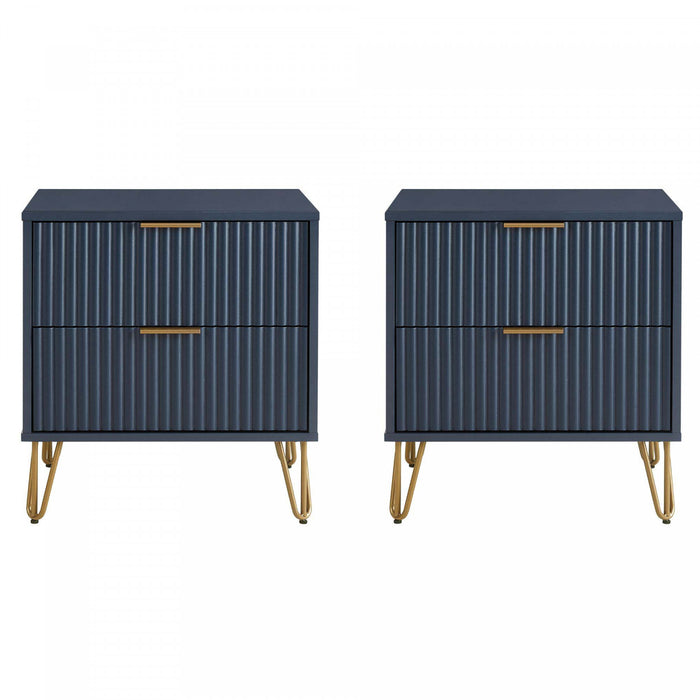Dumbo Modern 20\" Fluted Nightstand in Midnight Blue (2-Drawer) - Set of 2