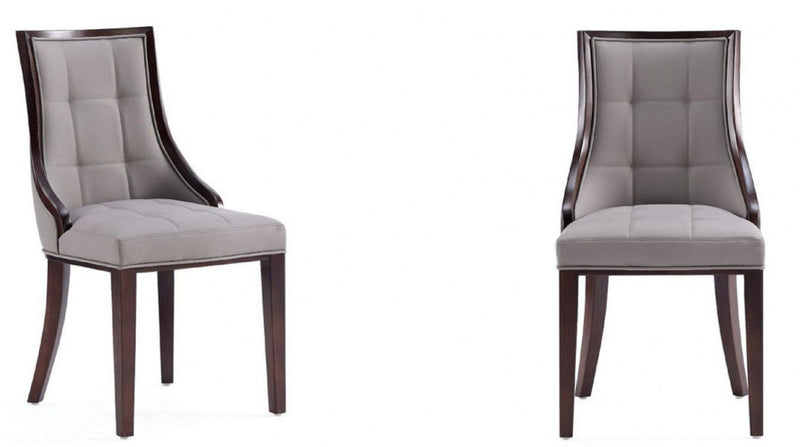 Manhattan Comfort Set of 2 Fifth Avenue Faux Leather Dining Chairs - Grey & Walnut