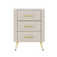 Dylan Upholstered Wooden Nightstand with 3 Drawers and Metal Legs,Beige 