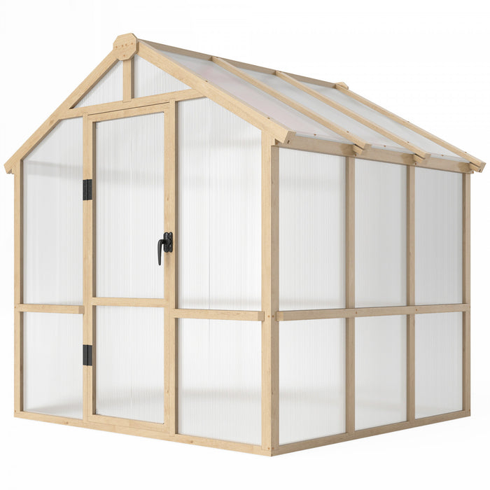 Outsunny 6.6 X 6ft Polycarbonate Greenhouse Walk-in Wooden Green House
