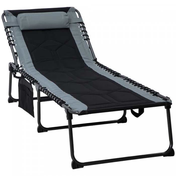 Outsunny Folding Chaise Lounge, Padded Reclining Tanning Chair, Black