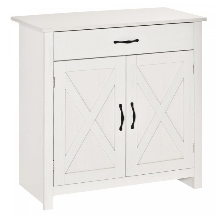 HOMCOM Farmhouse Sideboard, Buffet Cabinet with Barn Door, Distressed White