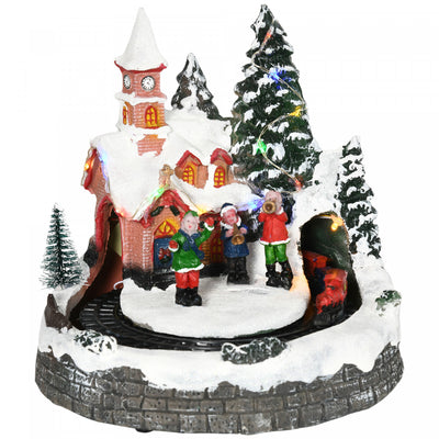 HOMCOM LED Lighted Christmas Village Houses with Rotating Train