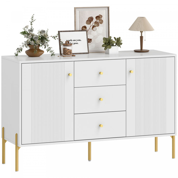 HOMCOM 47\" Buffet Cabinet with 3 Drawers and 2 Doors Modern Sideboard White