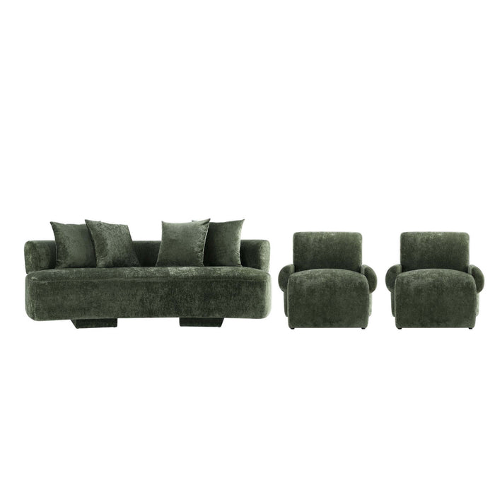 Verandah Mid-Century Modern 3-Piece Sofa Set in Olive Green