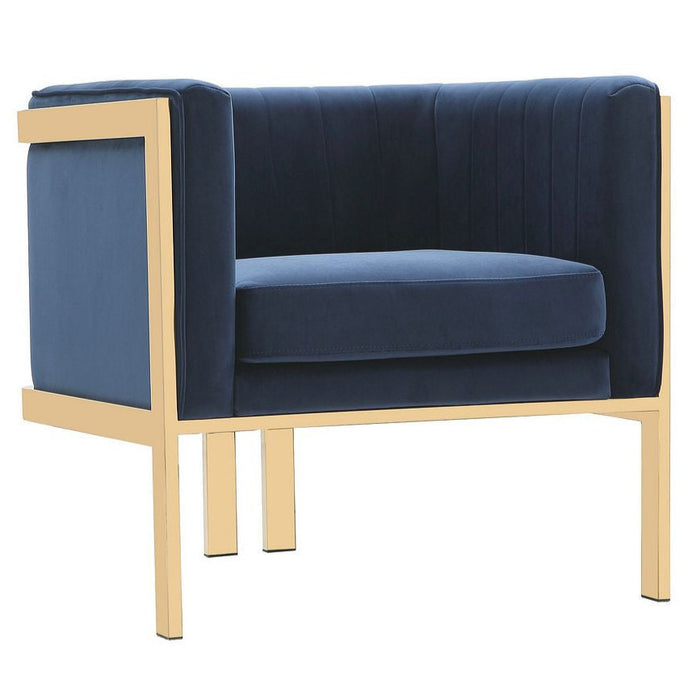 Manhattan Comfort Paramount Polished Brass Velvet Accent Armchair - Royal Blue