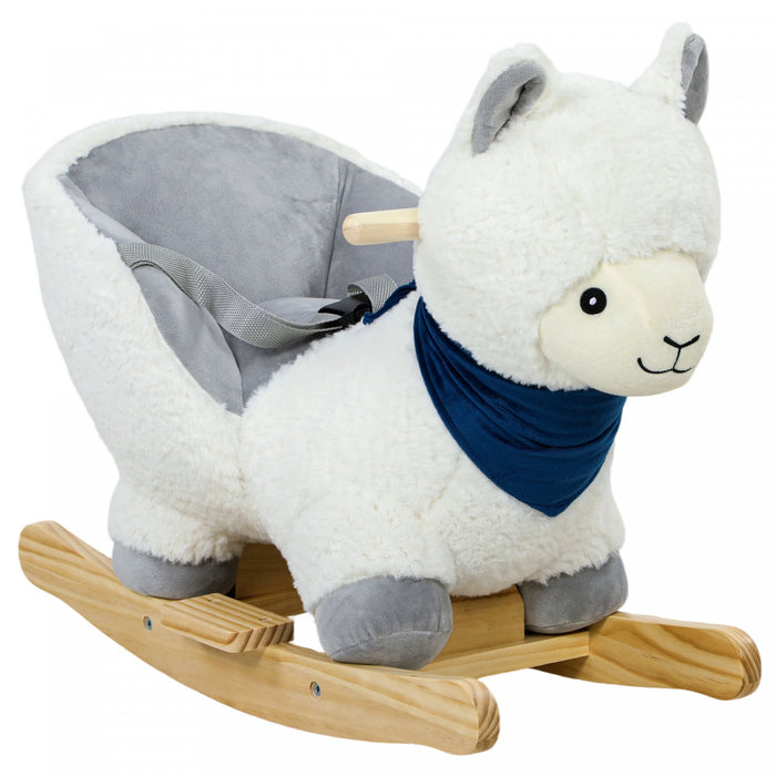 Qaba Baby Rocking Horse, Plush Animal Rocker Alpaca, Kids Ride on Toy with Realistic Sound, Seat Belt, Handle Grip, Interactive Toy for Toddlers 12-36 Months, White