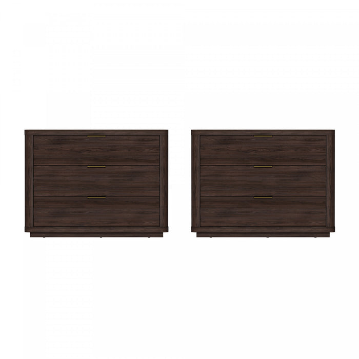 Evelyn Modern 32\" Nightstand in Brown (3-Drawer) - Set of 2