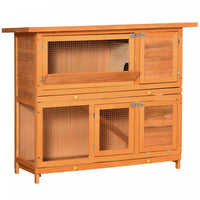 Pawhut 2 Tier Elevated Wooden Rabbit Hutch Bunny House Small Animal Cage 47