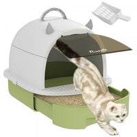 Pawhut Cat Litter Box With Lid, Drawer Style Enclosed Kitty Litter Box With Front Door Flap, Scoop,