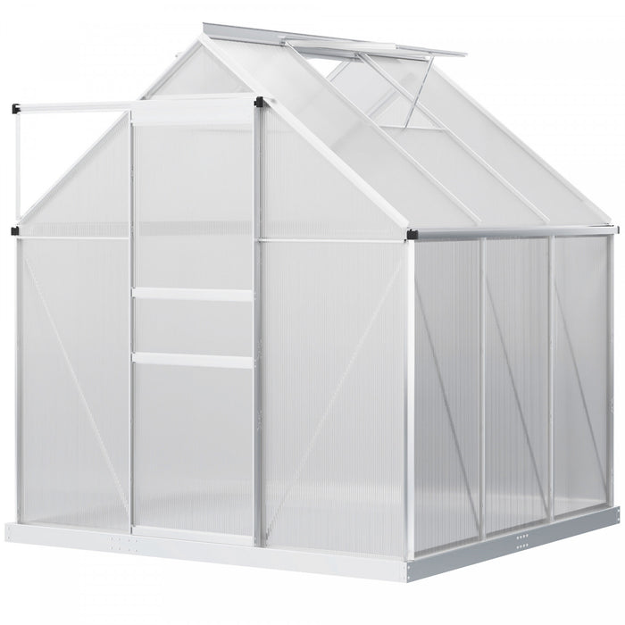 Outsunny 6' X 6' Aluminum Greenhouse Polycarbonate Walk-in Garden Greenhouse Kit With Adjustable Roof Vent, Rain Gutter And Sliding Door For Winter, Clear