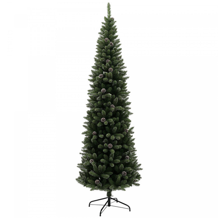 HOMCOM 7.5ft Artificial Pencil Christmas Tree w/ 980 Branches, Metal Base