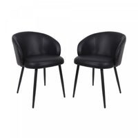 Looma Contemporary Modern Vegan Leather Metal Side Chair in Black - Set of 2 
