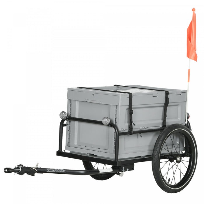 Aosom Bike Cargo Trailer, Bicycle Trailer Wagon Cart With Removable Storage Box, Quick Release 16\" Wheels And Safe Reflectors, Max Load 88lbs