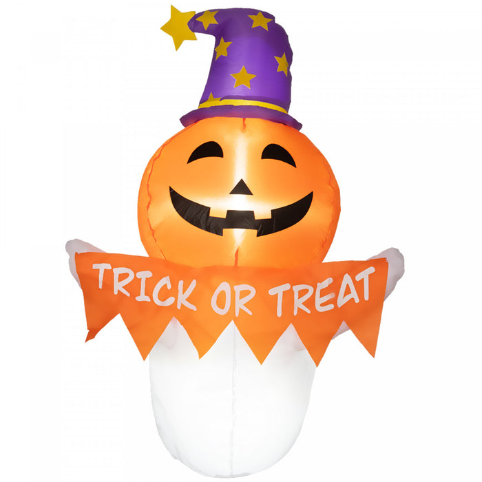 Outsunny 3.4ft Inflatable Halloween Window Sticker Ghost With Orange Face