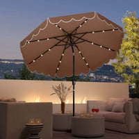 Costway 9.3 FT Solar Patio Umbrella Outdoor Market Sunshade with 24 LED Lights Ruffles Brown