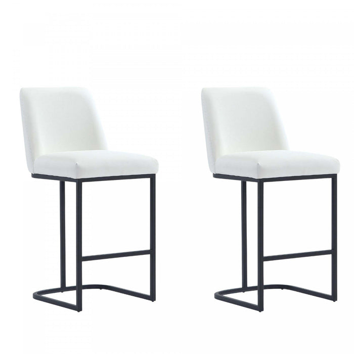 Serena Modern Metal Upholstered Counter Stool in White - Set of 2 Bar Stool
