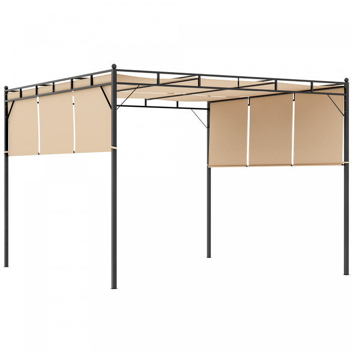 Outsunny 10' X 10' Patio Pergola, Patio Gazebo Sun Shade Shelter With Retractable Canopy, Steel Frame For Outdoor, Garden, Deck, Beige