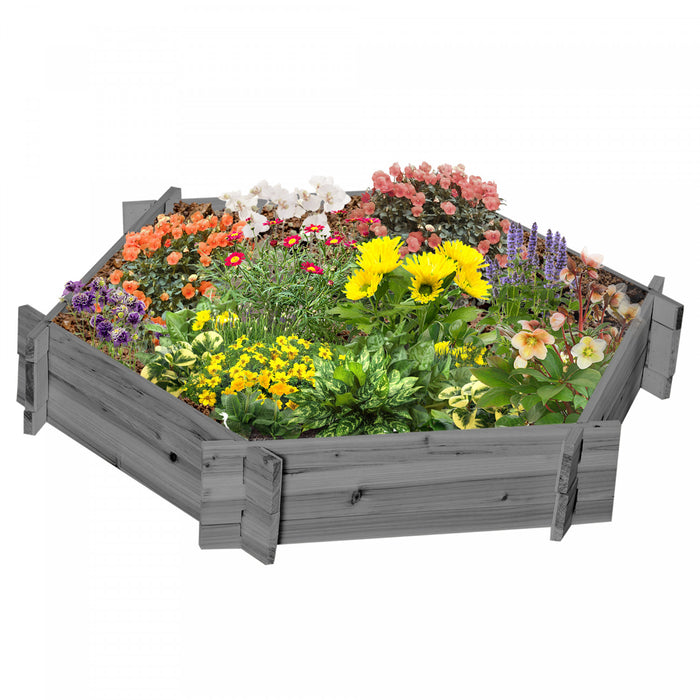 Outsunny 39\" X 36\" Screwless Raised Garden Bed, Hexagon Planter Box, Herb Garden For Vegetables, Flowers, Grey