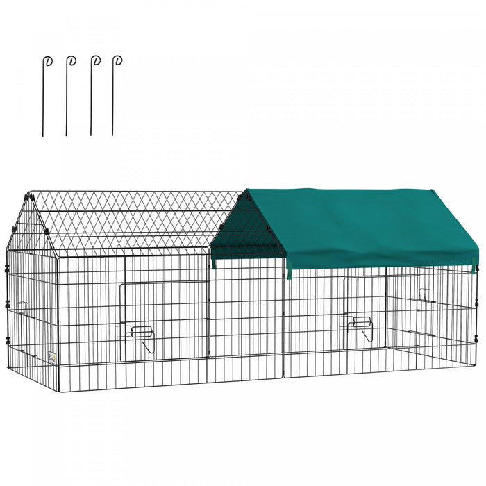 Pawhut 73\" Small Animal Cage, Pet Playpen For Chicken, Rabbits, Chinchillas, Outdoor Small Animal Playpen With Spire Roof, Green