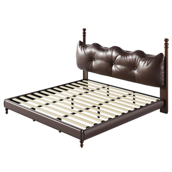 Emma Faux Leather Platform Bed Frame with Headboard,California King Size,Dark Brown King Bed