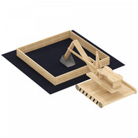 Qaba Wooden Sandbox with Digger Excavator Toy, Outdoor Kids Sandbox with 360° Rotating Seat, Sand Pit Kids Playset with Bottom Liner for Ages 3-6, 72