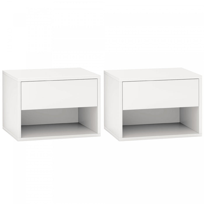 HOMCOM Floating Nightstand Set of 2 with Drawer and Shelf, White