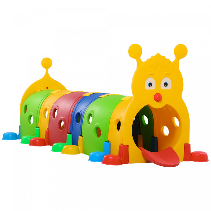 Qaba Caterpillar Play Tunnels, Kids Tunnel For Toddlers To Crawl Through Climbing Toy Indoor & Outdoor Play Structure For 3-6 Years Old, 106.7\" X 39.8\" X 41.3\"