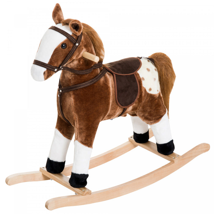 Qaba Rocking Horse Plush Pony Children Kid Ride On Toy W/ Realistic Sound (brown)