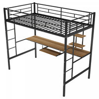 Andy Twin Loft Space-saving Metal Bed With Desk And Led Light - Black 