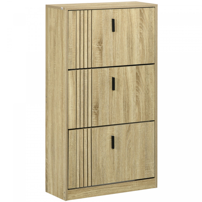 HOMCOM Shoe Storage Cabinet with 3 Flip Drawers for 18 Pairs of Shoes, Oak