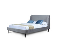 Heather Mid-Century Modern Velvet Upholstered Queen Bed in Gray and Black 