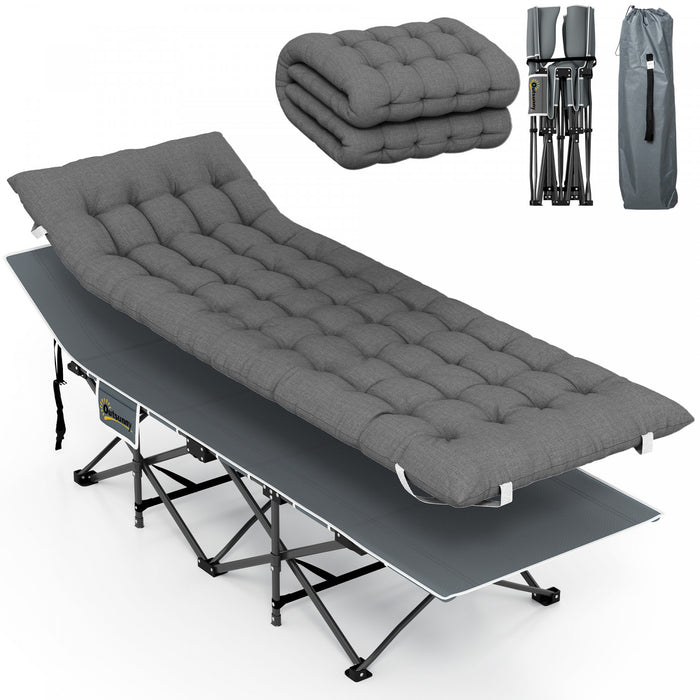 Outsunny Camping Cot For Adults With Mattress, Folding Bed, Dark Grey