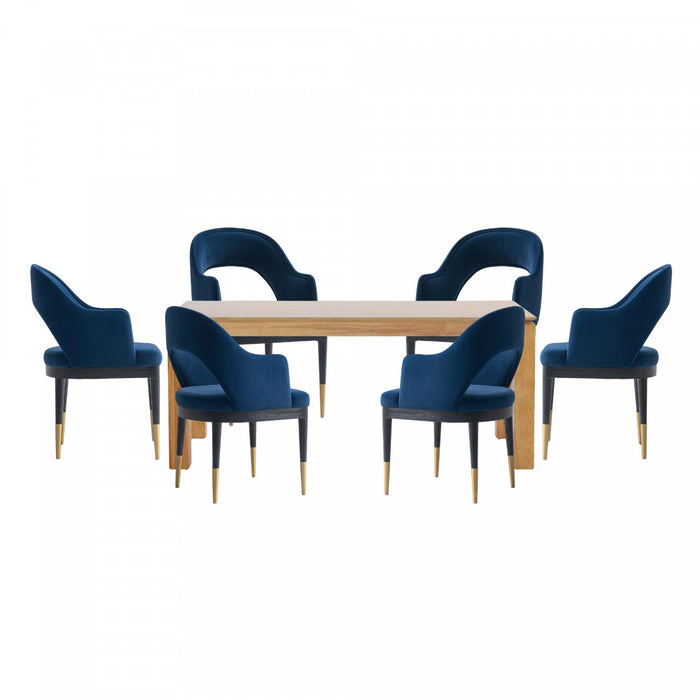 Carrington and Rockaway Modern Industry Chic 7-Piece Dining Set in Midnight Blue and Natural
