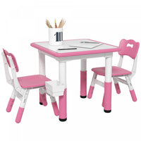 Qaba 3 Pieces Kids Table And Chair Set, Height Adjustable Toddler Table And Chair Set, Activity Tabl