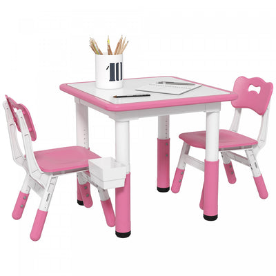 Qaba 3 Pieces Kids Table And Chair Set, Height Adjustable Toddler Table And Chair Set, Activity Tabl|Qaba Ensemble Table Et Chaises Pour Enfants, 3 Pcs, Table Et Chaises Reglables En Hauteur Avec Range